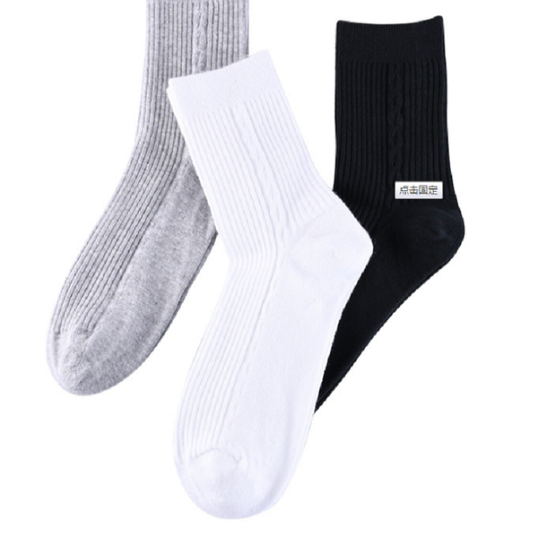 

men's socks sock 100% combed cotton mid calf absorb sweat deodorant all seasons 3 pairs individual packaged, Black