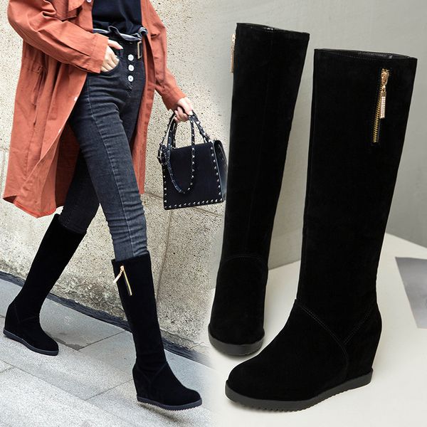 

winter boots lady women shoes autumn thigh high heels high zipper booties ladies boots-women round toe 2020, Black