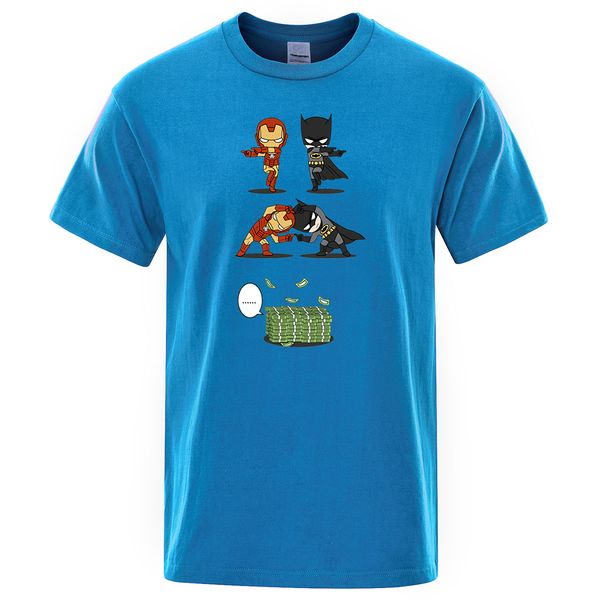 

men tee shirt wealthy bruce wayne vs rich tony stark t shirt super hero ironman crossover batman t-shirt awesome cotton