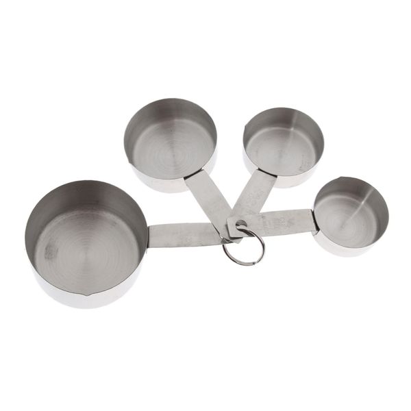 

4 pieces kitchen stainless steel measuring cups (ml and cup) easy to clean: dishwasher safe