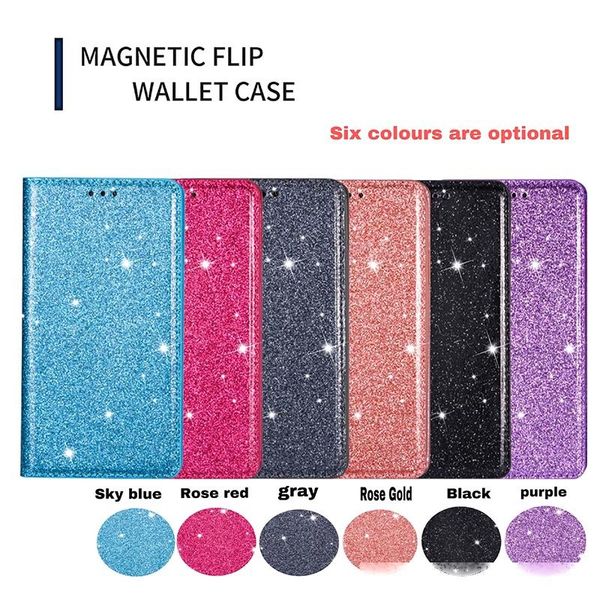 

glitter wallet leather bling magnetic stand id card case for samsung a21 a41 a81 a91 s10 lite note10 lite huawei p40 pro p40 lite