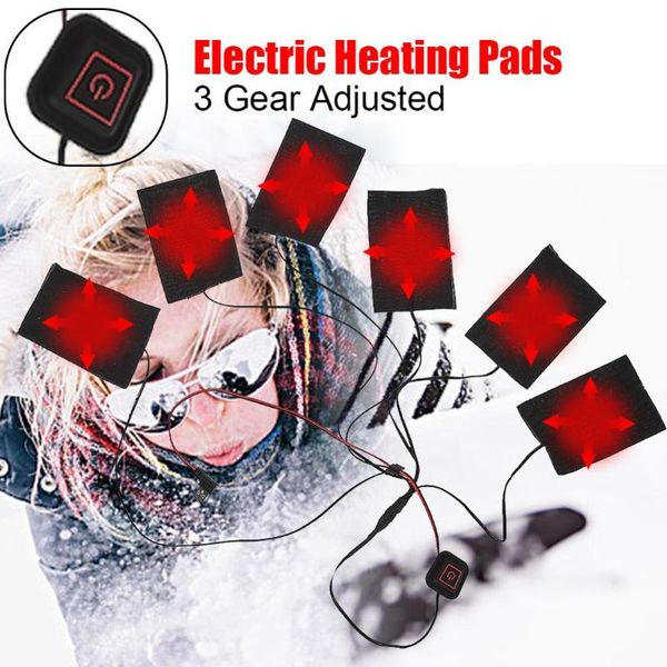 

1 set usb electric heated jacket heating pad 6-in-1 outdoor hiking themal warm winter heating vest pads for diy heated clothing, Gray;blue