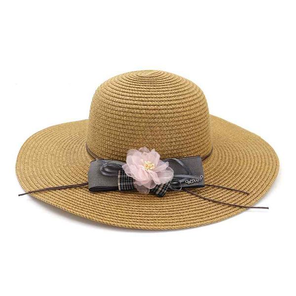 

wzcx 2020 fashion new summer flower bow solid color beach hat casual tide wide brim outdoor straw hat women's, Blue;gray