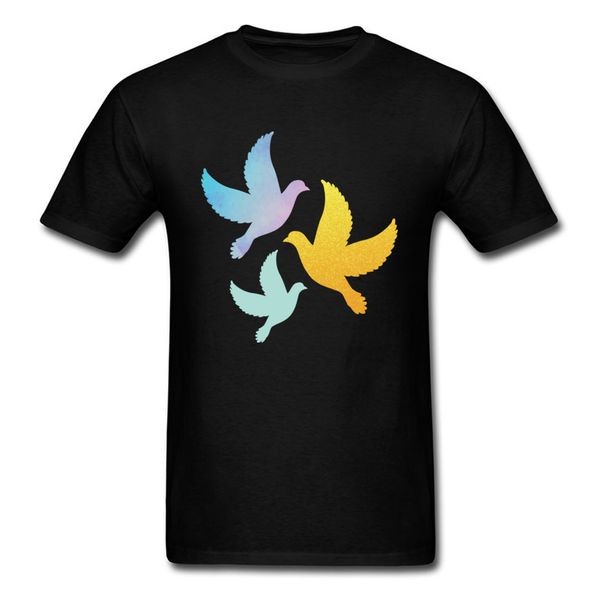 

2018 colorful pigeons print on men black t-shirt o neck short sleeve cotton summer simple casual t shirt