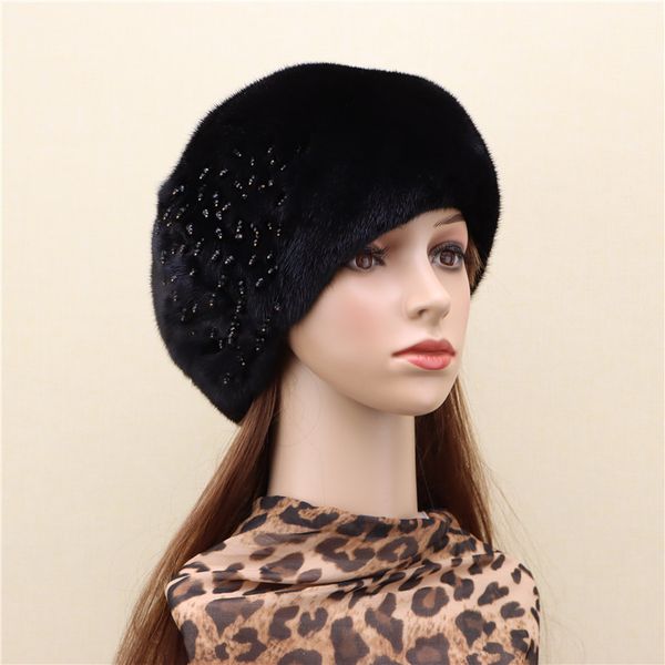 

berets product whole mink beret hat female imported leather flashing diamond fashion korean winter, Blue;gray