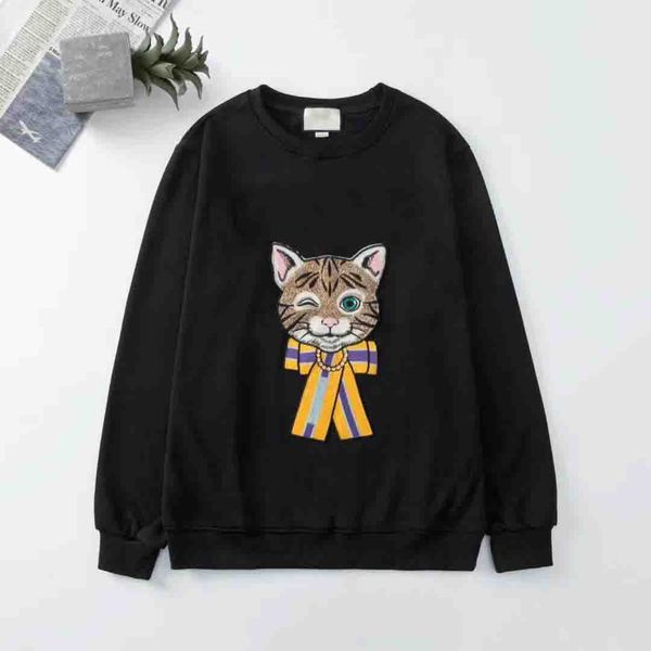 

20fw lovely cat embroidery sweatshirt mens design hoodie sequin letters streetwear casual sweater homme italy style winter m-2xl, Black