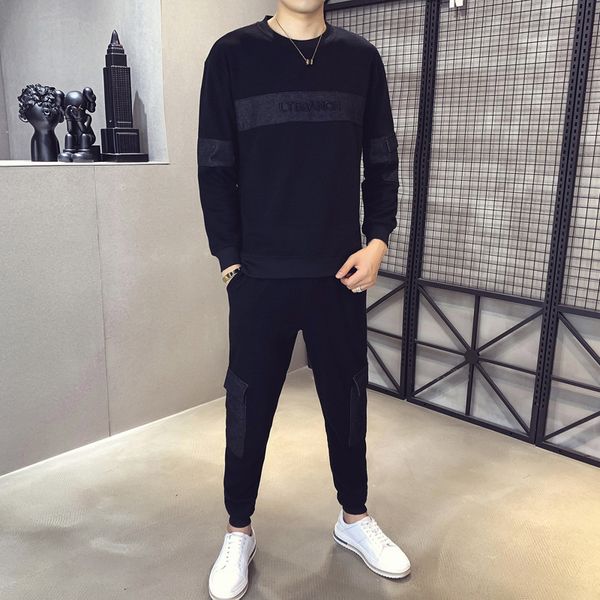 

running sets 2-piece tracksuit men fashion printed long sleeve t shirt+pant ropa hombre autumn sport track suit set hip hop, Black;blue