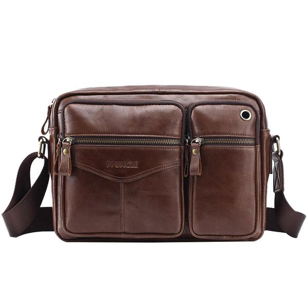 

pi uncle leather retro men's shoulder messenger bag briefcase multi-pocket handbag messenger bag