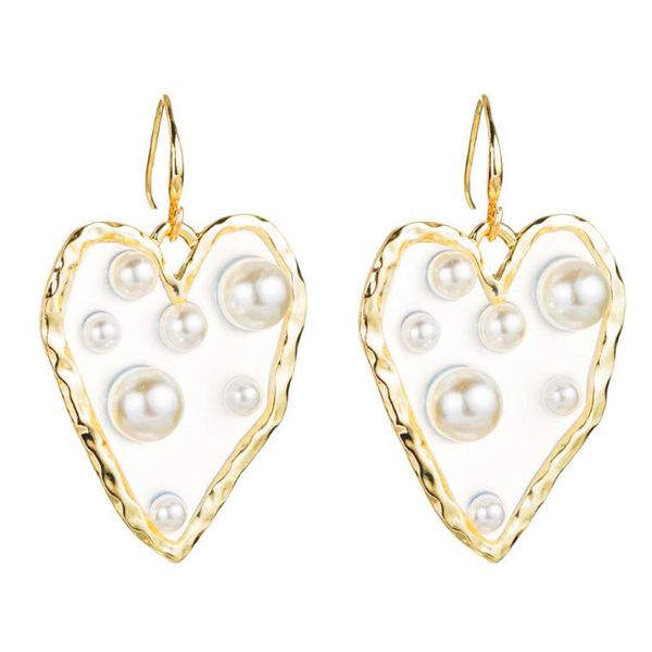 

sweet korean earrings romantic love imitation pearl eardrop charm metal alloy earrings, Silver