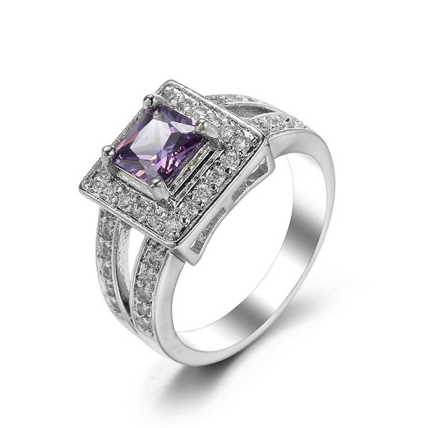 

new european and american fashion light luxury purple zirconium ring manufacturers popular style direct sales, Golden;silver
