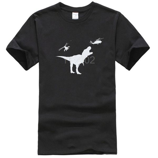 

men's t-rex vs helicopters t-shirt - screen printed men's tri-blend t-shirt