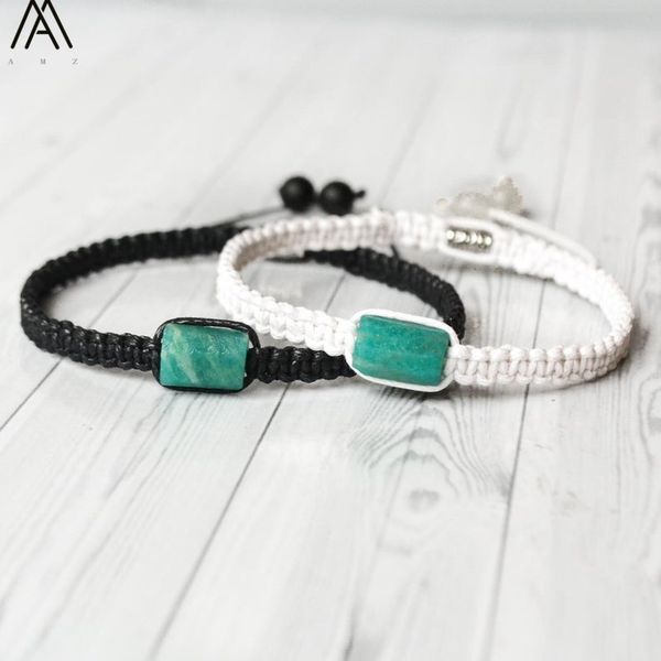 

charm bracelets natural amazon stone chunky beads cord knot woven adjustable bracelet women 6mm bohemia handmade jewelry, Golden;silver