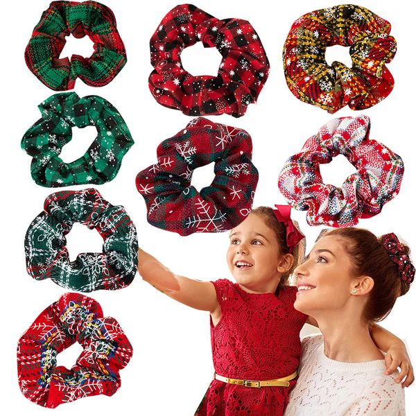 

christmas women girl hair scrunchy ring elastic hair bands snowflake red large intestine sports dance scrunchie soft hairband, Slivery;white