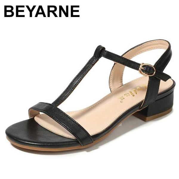 

beyarnenew wild flat bottom roman sandals woman summer open toe t word flat with wild breathable shoes for women sandalia femini, Black