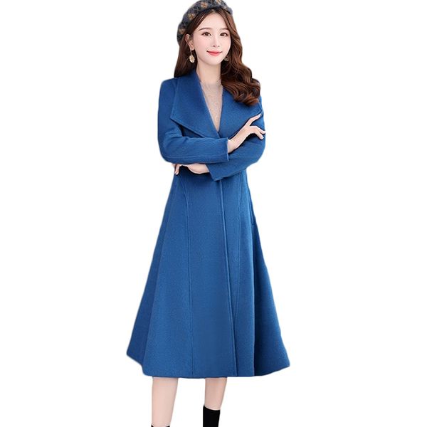 

women's wool & blends women long woolen jacket winter tooling jackets korean slim thick warm coat female windproof overcoat f1186, Black
