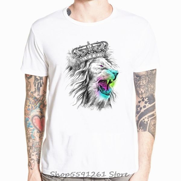 

men's lastest 2019 fashion short sleeve king of lion printed t-shirt funny tee shirts hipster o-neck cool harajuku