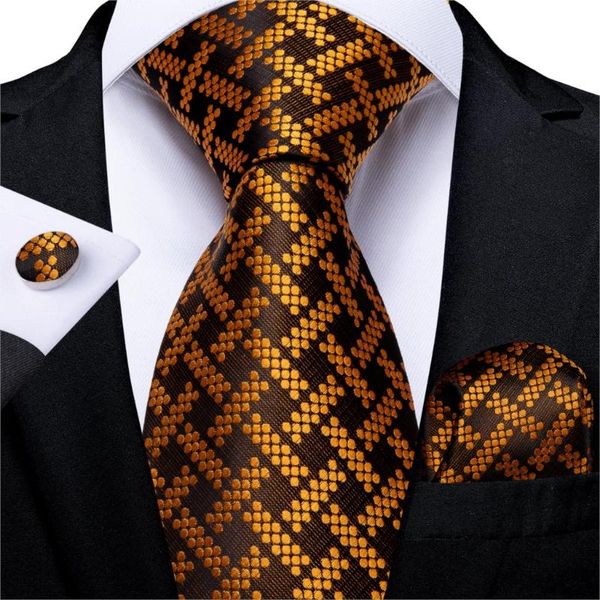 

bow ties gift men tie gold brown novelty wedding for hanky cufflinks quality set dibangu designer business mj-7310, Black;gray
