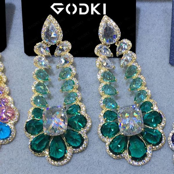 

godki famous design drop earrings for women wedding multi cubic zirconia dubai bridal earrings costume jewelry 2020 summer party, Silver