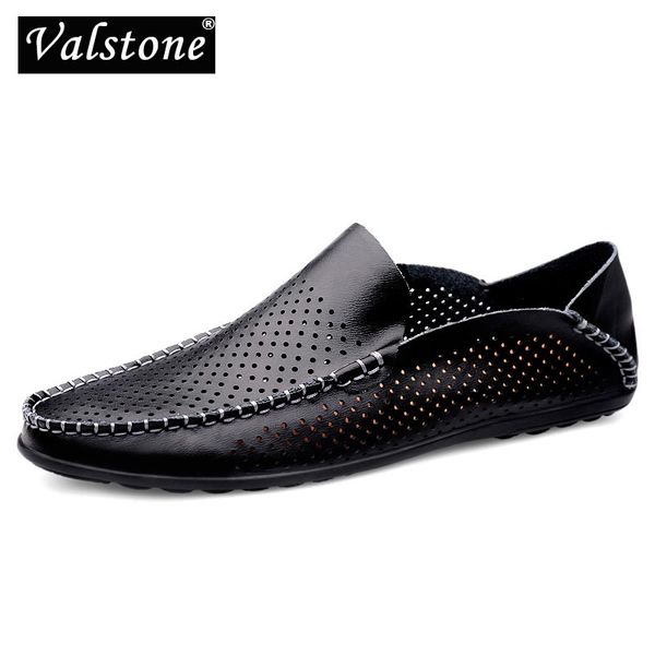 

valstone лето кожаные мокасины мокасины черный слип-on flats drive обувь повседневный дышащие плюс размер ленивый zapatos de hombre, Black