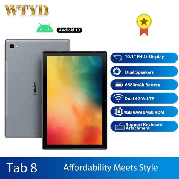 

tablet pc original blackview tab 8 10.1 inch 4gm+64gm octa core android 10 dual sim 4g lte 13mp rear camera 6580mah phone