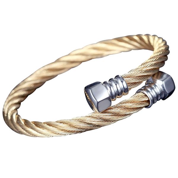 

high polished stainless steel twisted cable wire bracelet vintage fashion open staggered bangles adjustable, Black