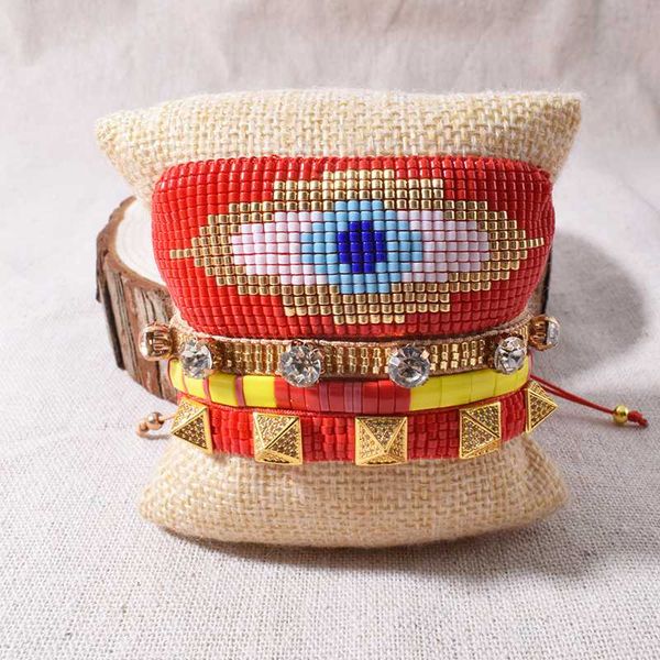 

charm bracelets rttooas red evil eye set miyuki beads bracelet women wedding jewelry pulsera mujer 2021 handmade woven, Golden;silver