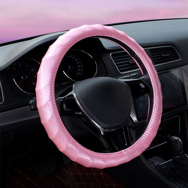 

bling fluores pink car steering wheel cover leather massage stering case four season auto interior accessories for girls women