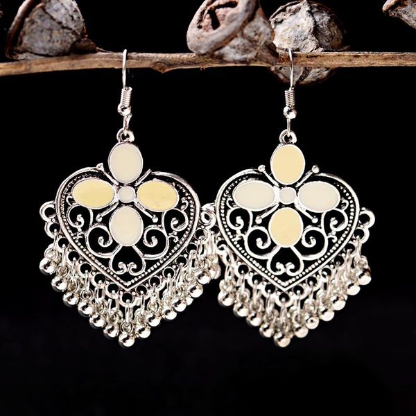 

boho gypsy tassel hollow earrings women's orecchini summer ladies retro flower heart silver color jhumka earrings
