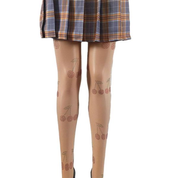 

socks & hosiery fashion women ladies autumn winter see-through mesh tights cherry printed diamond elastic black skin, Black;white