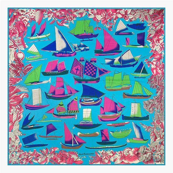 

pobing 100% шелковый шарф женщины большие шали палантины парусник печати площади шарфов бандана большой kerchief шарф женский foulards 130см, Blue;gray