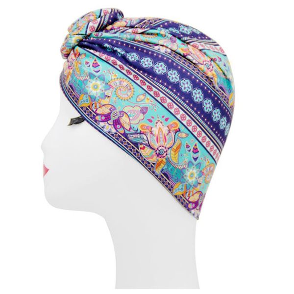 

ladies ethnic style india hat muslim ruffle femme musulman beanie turban wrap scarf cap quality head cover hair loss hats, Blue;gray