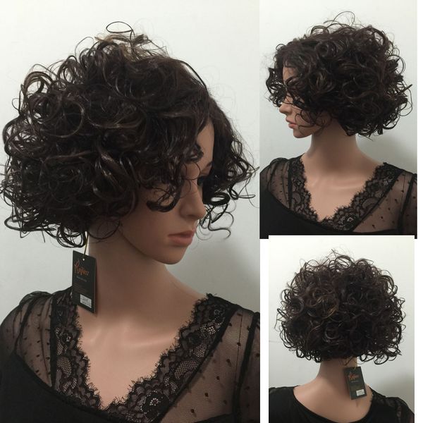 

women's short vogue dark brown cosplay wavy health hair wigs for women wig, Black