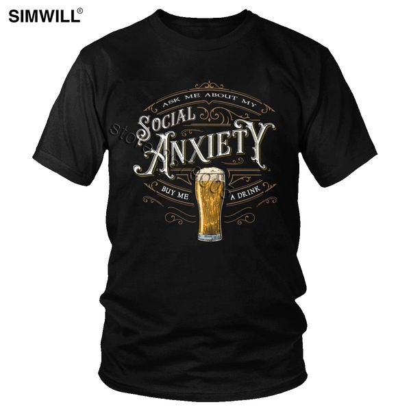 

urban vintage tee for men cotton social anxiety t shirt short sleeves crew neck retro drink beer print t-shirt gift idea clothes