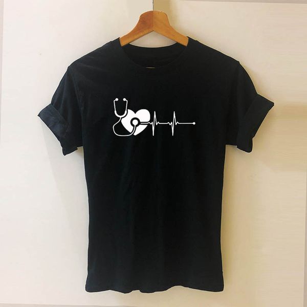 

new heartbeat registered nurse t shirts women girls cotton short sleeve female funny nurse doctor t-shirt