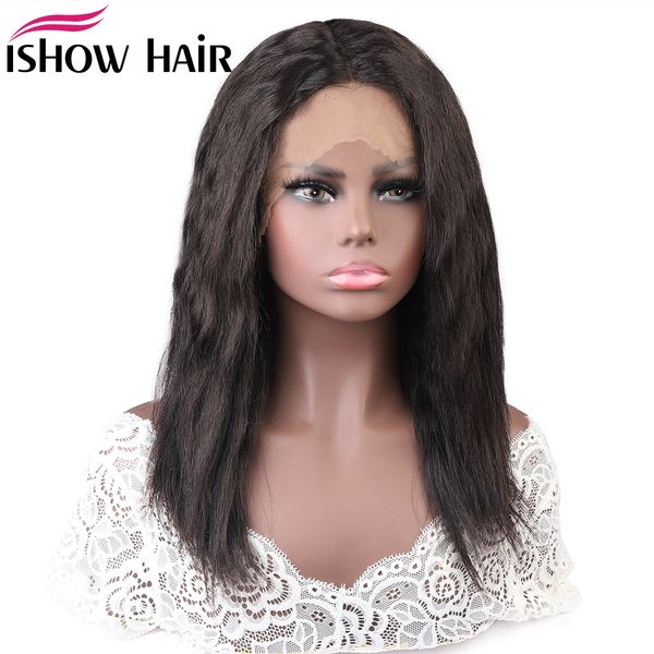 

ishow brazilian natural wave wet and wavy water wave bob wigs t lace part wig 131 lace front wig virgin human hair wigs, Black;brown