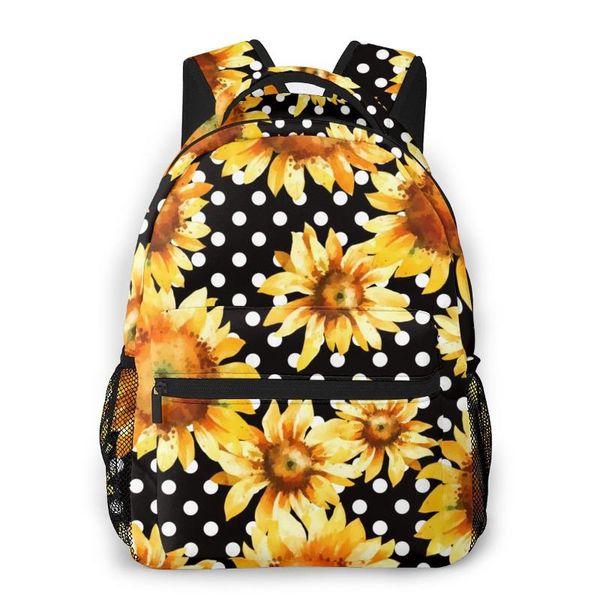 

mountaineering backpack sunflowers watercolor and dots shoulder bags backpacks