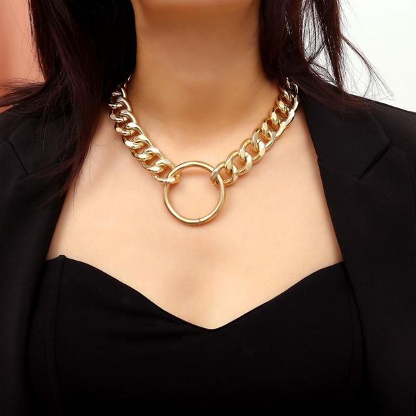 

circle chunky chain choker necklace gothic big circle statement necklace for women simple charm punk collar fashion jewelry 2020, Golden;silver