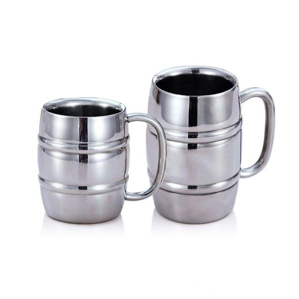 

300ml 430ml bamboo barrel shape double wall water cups stainless steel beer mugs tea coffee camping travel tumbler