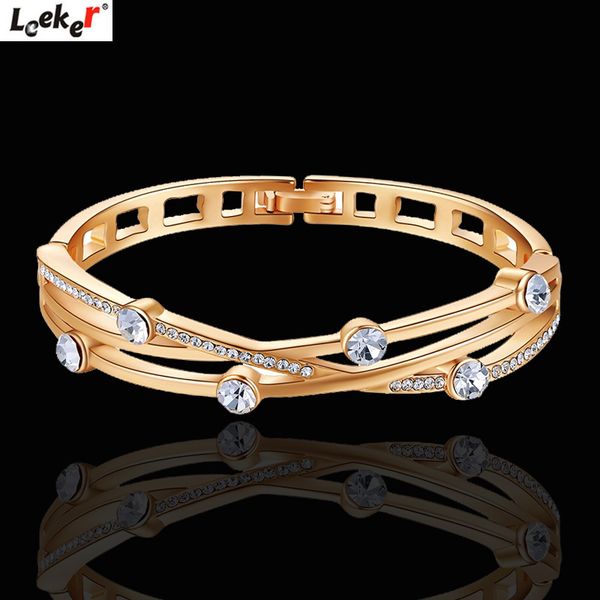 

bangle leeker charm hollow wide for women rose gold silver color cubic zirconia bracelet statement jewelry 140 lk7, Black