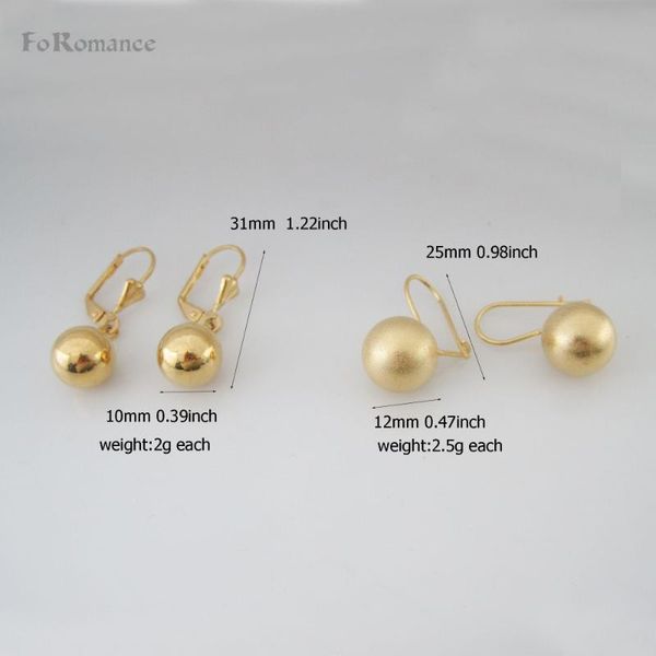 

foromance / new great gift full scrub and plain round ball shaped 2 styles - yellow gold gp stud earring 31mm and 25mm, Golden;silver