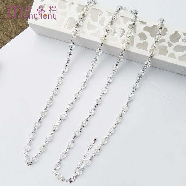 

casual sporty statement white crystal long sweater necklace jewelry sunflower autumn winter collocation crystal white necklace, Silver