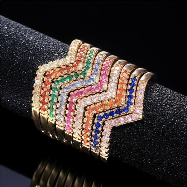 Choucong Unique Cocktail Fashion Jewelry 925 SilverGold Fill Finger Ring Multi Gemstones CZ Diamond Party Women Wedding Wave Ring Gift