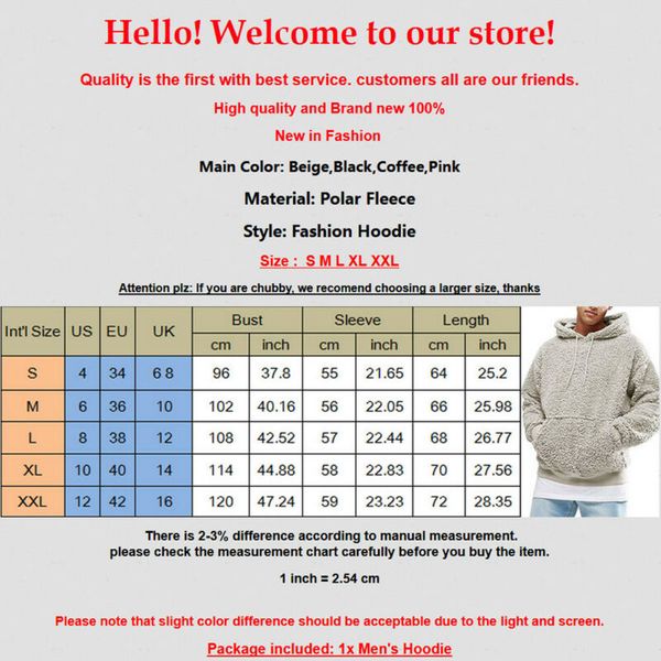 

men winter warm autumn fur bear teddy hoodie hooded pullover faux plush fleece solid casual sweatshirt fswuw, Black