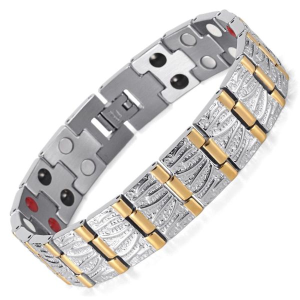 

men couple gold plating health germanium steel bio magnetic stainless steel bracelet jewelry birthday gift, Black