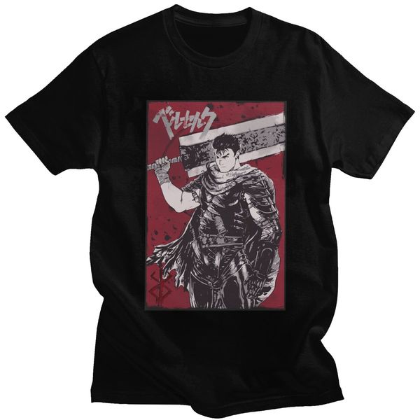 

vintage manga berserk guts t shirt man cotton swordsman gatsu sacrifice anime tees o-neck short-sleeve graphic tshirt clothes