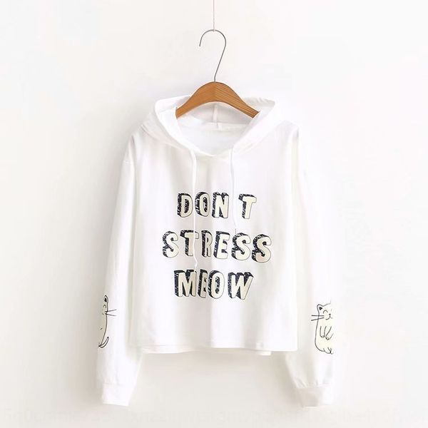 

2020 coat sweaterhoodie sweaterautumn clothing korean stylestyle all-match casual letters cat printed long sleeve sweater hoodie coat 95him, Black