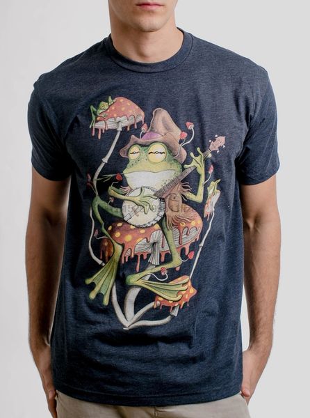 

folk frog multicolor on heather navy mens t shirt