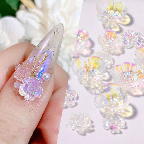 

colorful ab crystal flower butterfly nail art rhinestones mix metal rivets pearls holographic diy nails decorations accessories, Silver;gold