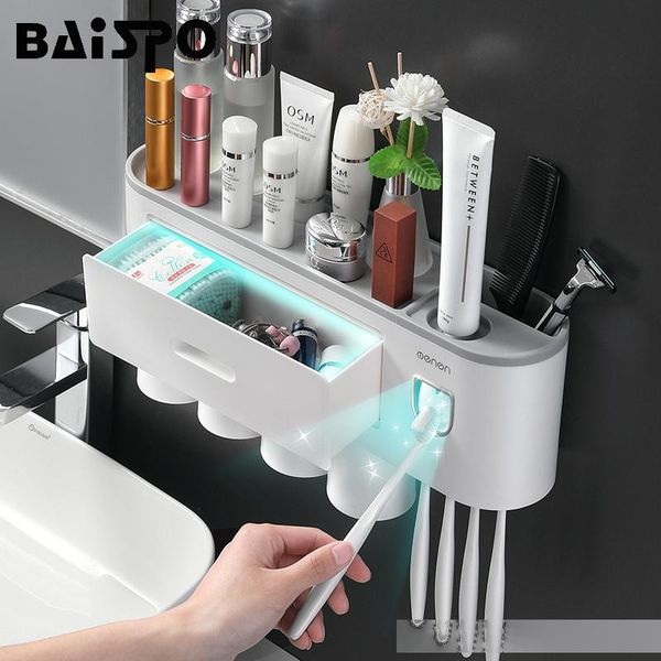 

baispo magnetic toothbrush holder bathroom accessories automatic toothpaste squeezer dispenser for home bathroom sets storage t200506