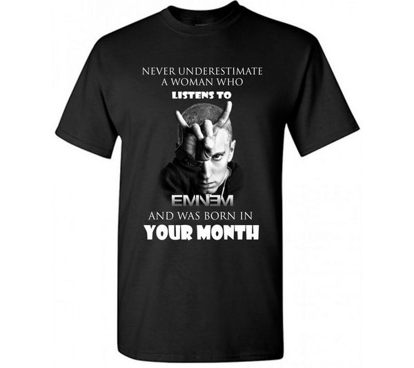 

personalized shirt: never underestimate a woman listens to eminem - t-shirt t shirts man clothing tee